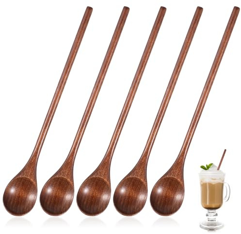 5pcs Long Handle Wooden Spoons,7.87 Inch Wood Mixing Spoons for Coffee,Wooden Cooking Spoons for Eating Mixing Stirring Cooking