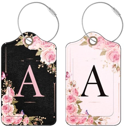 2 Piezas Etiquetas de Equipaje Personalizadas con Iniciales, Etiquetas de Maleta de Cuero PU, Etiquetas para Maletas de Viaje para Mujeres y Niñas (A)