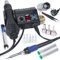 WEP 882D lötstation 2-in-1 SMD lötstation mit heißluft mit 2 Spulen Lötdraht, 5 Lötspitzen, 3 Heißluftdüsen, Messingwolle-Tip-Reiniger, Pinzette und Entlötpumpe (EU Stecker)