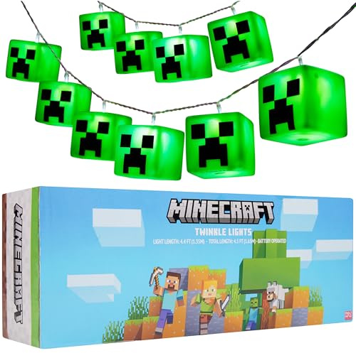 Minecraft Luces LED Habitacion Guirnalda Luces Decoración Gaming 10 Cubos Creeper con Pilas 2 Modos para Dormitorio Fiesta Gamer Regalos