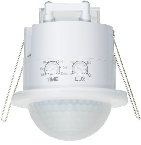 SEBSON Detecteur de Mouvement Exterieur Encastré - Portée de Détection 20m/360° - Montage au Plafond - Capteur Infrarouge programmable 3 Fils