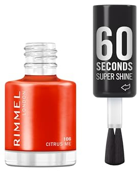 Rimmel 60 Seconds Super Shine Nail Polish, 106 Citrus Me, Quick-Dry Nail Polish, Ultra-Shiny Finish, Easy to Apply, Vibrant Colour, Long-Wearing, Clean and Improved Formula, Vegan, 8ml