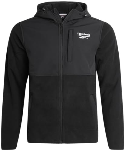 Reebok Mens Fleece Jacket - Lightweight Polar Fleece Zip Up Winter Jackets for Men - Gym Workout Running Outdoor Mens Jacket, Size Medium, Black Ink