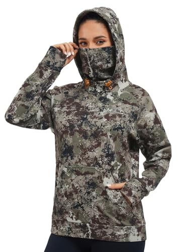 BASSDASH Women’s Fleece Fishing Hoodie with Neck Gaiter Water Resistant Performance Hiking Sweatshirt Pullover