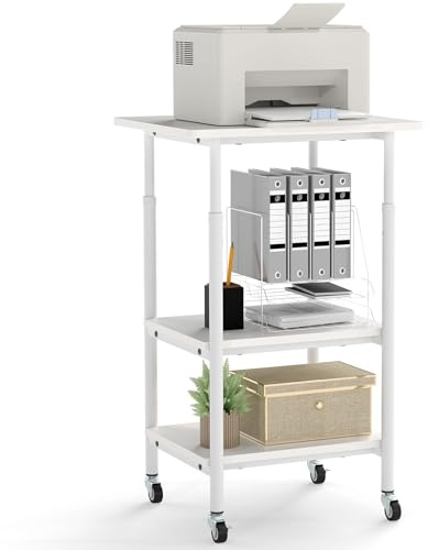 COSTWAY Supporto per Stampante, Carrello Stampante a 3 Livelli con Ripiani di Stoccaggio e Ruote con Blocco, Altezza Regolabile, per Stampante 3D Scanner Fax, 49 x 40 x 65/77 cm (Bianco)
