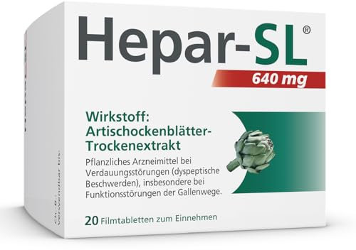 Hepar-SL 640 mg gegen starke Verdauungsbeschwerden (20 Filmtabletten) befreit von Völlegefühl, Blähungen & Magendrücken - mit hochdosiertem Spezialextrakt der Königsartischocke - ab 12 Jahren