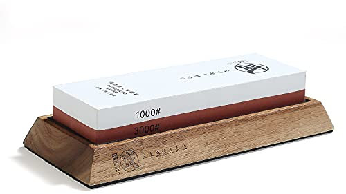 MITSUMOTO SAKARI Pietra per affilare coltelli giapponesi, da cucina professionale 1000/3000 Grit Knife Sharpener Stone, antiscivolo Bamboo Seat Sharpener Whetstone