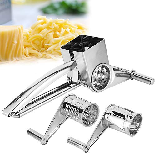 YUMILI Grattugia per Formaggio, Grattugia per Verdure Rotante a Manovella in Acciaio Inossidabile, Attrezzo per Affettare Trituratore per Formaggio con 3 Lame Girevoli per Cucina Domestica