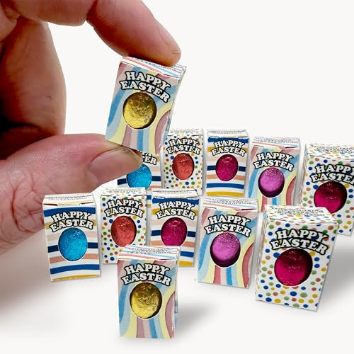 World's Smallest Easter Egg - Pack of 12 Tiny Miniature Solid Chocolate Easter Eggs with flat packed boxes to assemble at home - Fun Novelty Gift For Children, Friends, Relatives (12)