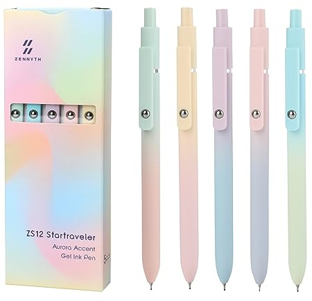 Ddaowanx Gel Pens, 5 Pcs 0.7mm Quick Dry Black Ink Pens Fine Point Smooth Writing Pens, Cute Office School Supplies Gifts for Women (5 Pcs Gradient-Black Ink)