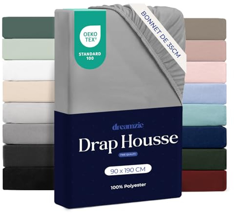 Dreamzie - Spannbettlaken 90x190 | Mikrofaser Weich – Für Dicke Matratzen – Oeko-Tex | Komfort, Atmungsaktivität, Pflegeleicht – Grau