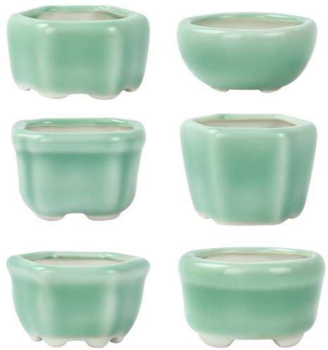 happy bonsai 6 mini vasi smaltati verdi da 4,5 cm