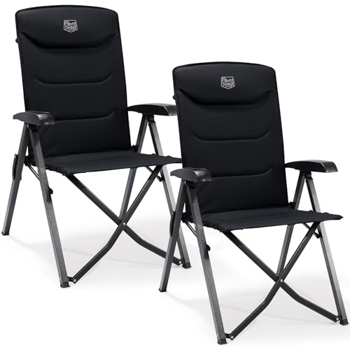 TIMBER RIDGE Silla de Camping Adulto 150kg Sillas de Jardín Plegable Portátile de Alta Resistencia Respaldo Alto Silla Reclinable de 4 Posiciones para Campamento Picnic Jardín Caravana (2 Pcs, Negro)