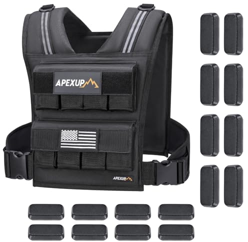 APEXUP Adjustable Weighted Vest Men 20lbs/30lbs/40lbs Weights with Reflective Stripe, Weight Vest Woman Workout Vest for Strength Training Running Walking (40 lbs, Black)