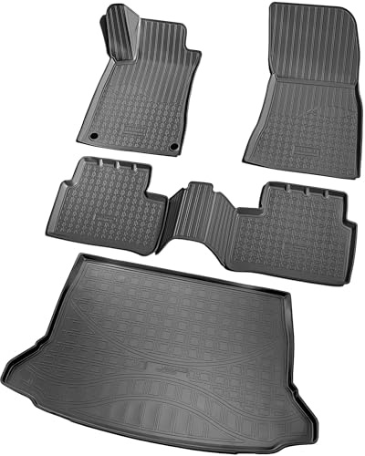 RECAMBO Juego de Alfombrillas de Goma y Bandeja para Maletero para Mercedes Clase A | W177 | a Partir de 2018-100% a Medida para Coche y Maletero de TPE Antideslizante, Color Negro