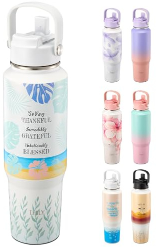 THILY Edelstahl-isolierte 40-Unzen-Wasserflasche, dreifach isolierte, auslaufsichere Weithals-Wasserflasche mit Deckel und Strohhalmen, pulverbeschichtet, für Outdoor & Fitnessstudio, Garten
