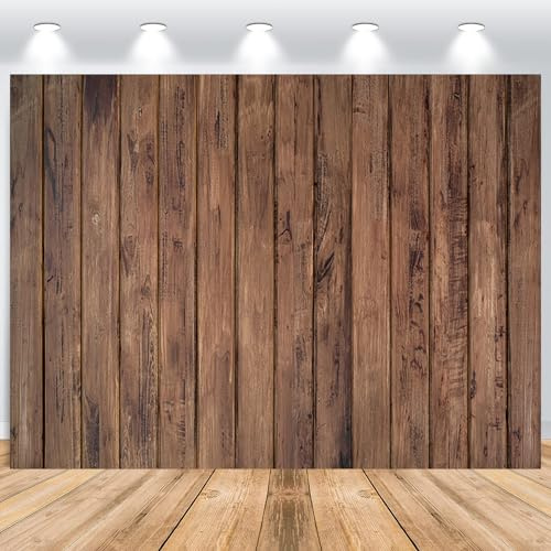 ASDCXZ Toile de Fond en Bois 2.2x1.5m, Rétro Marron Mur en Bois Naturel Couleur Vinyle Fond de Photographie pour Bébé Fête D’Anniversaire Gâteau Décoration De Table Photo Booth Accessoire