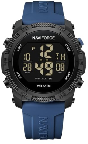 Naviforce Orologio digitale sportivo impermeabile da uomo con cronometro, allarme, cinturino in gomma, orologio da polso per donna