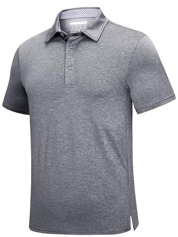 KEFITEVD Moisture Wicking Polo Shirts for Men Quick Dry Fit Breathable Golf Fishing Sports Tactical T-Shirt Dark Grey XL