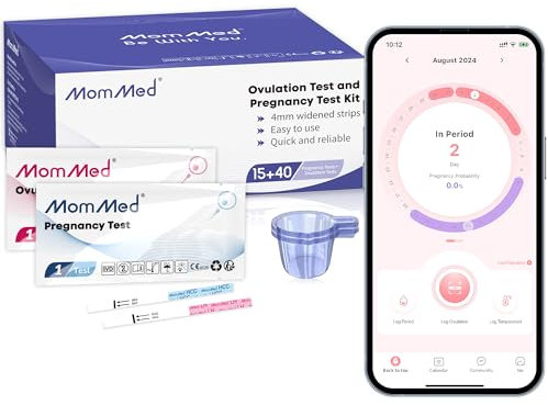 MOMMED Kit per Test di Ovulazione e Gravidanza (HCG15-LH40), Alta Sensibilità di 25 mIU/ml, 15 Test di Gravidanza, 40 Test di Ovulazione, 55 Contenitori per Urina, Risultati Rapidie Precise