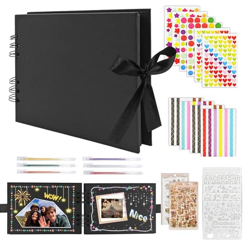 MOSTFUN Album Fotos Para Pegar Y Escribir, Álbum de Fotos Scrapbook De Bricolaje A5 100 Páginas Negra Album Scrapbook, para Boda Aniversario Bebé Cumpleaños Navidad (21.5x15cm)