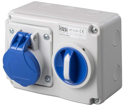 Presa interbloccata orizzontale con sezionatore interruttore, montaggio a parete, con fondo, 220V 230V, 3 poli 2P+T, 16A, IP54 da interno