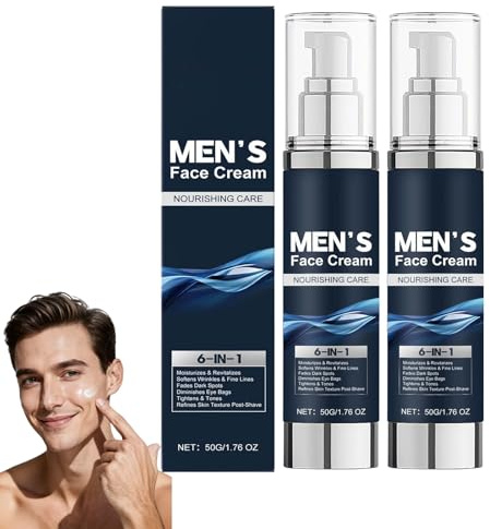 Crème Visage 6-en-1 Homme, Soin Hydratant Anti-Âge Réduit Rides, Cernes & Taches Brunes, Crème Hydratante Visage Homme pour Peau Sèche, Grasse & Sensible, Lotion Après-Rasage Multi-Action (2pcs)