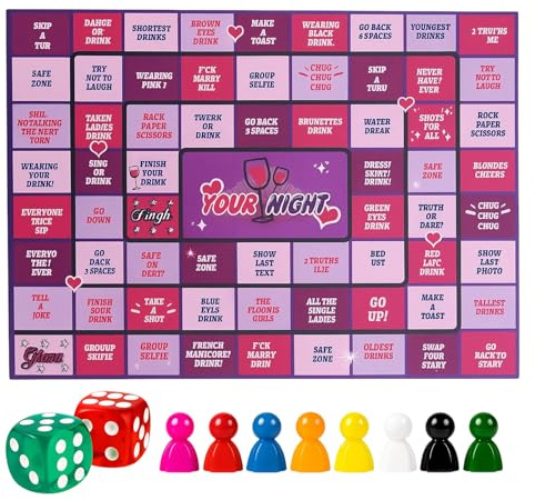 Drinking Board Games for Adults, Ultimate Drinking Game Set with Mat, Dice & Cards, Perfect for Girls Night Games, Adult Drinking Games & Parties, 2-8 Players Age 18+