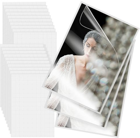 jojofuny Feuilles de Plastification Auto-Adhésives A6 6 Pouces Film de Laminage à Froid Transparent Lot de 50 Feuilles pour Protection Photo Imperméable Papier Adhésif Résistant en PVC