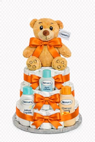 Gâteau à couches DODOT Nenuco Orange Taille 2 (3-6 kg)) by MomentosGourmet Ajoutez votre dévouement personnalisé Cadeau pour bébé très pratique Panier Canastilla nouveau-né Diaper Cake