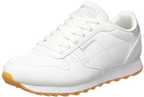 Skechers OG 85 OLD SCHOOL COOL, Zapatillas para Mujer, White Duraleather/ Silver Glitter Trim, 41 EU