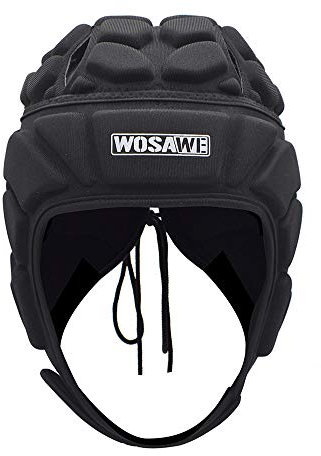 WOSAWE Torwarthelm Erwachsene Rugby Kopfschutz Eva Antikollisionshelm Unterstützung Fußball Rugby Kopfschutz Hut (Schwarz M)