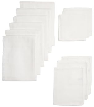 MEYCO Baby Uni Starterset Musselintücher, 12-teilig (Set aus Mullwindeln, Waschlappen & Spucktücher, aus 100% Baumwolle, saugstark & schnelltrocknend, multifunktional), White