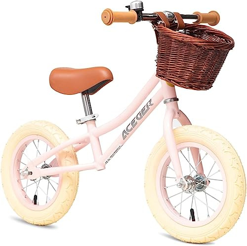 ACEGER 12 Kids Balance Bike with Basket, No Pedal Toddler Bicycle for Early Learning Leg Strength and Steady Balancing, Durable Frame&Tool-Free Adjustable Seat, Gift Bike for 2-5 Kids