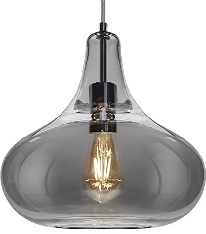 Modern Tear Drop Dome Glass Pendant Light Shade Grey Smoked Chrome Ceiling Lamp Holder M0240