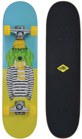 Schildkröt Skateboard Kicker 31, Excellente pour Débutants, Plateau Concave avec Double Kick et Ruban Adhésif, Roulements à Billes ABEC5, Design: