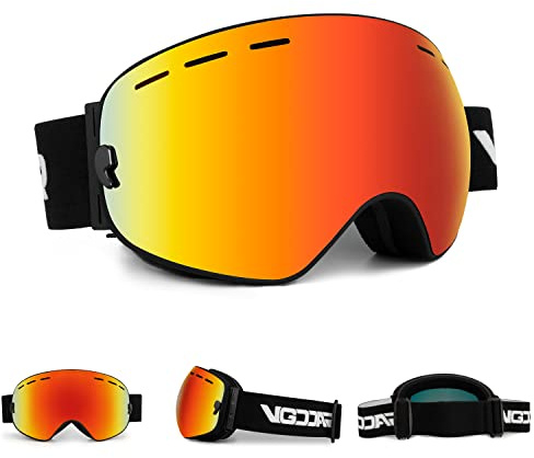 Vgooar OTG Ski Goggles, Frameless Ski Goggles with Anti-Fog Double Spherical Lens, 100% UV400 Protection Ski Snow Goggles for Men/Women