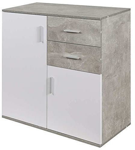 BAKAJI Mueble aparador con cajones y Puertas de 2 estantes Armario de Cocina Moderno baño Madera de ingeniería, Blanco, 82 x 35 x 80 cm