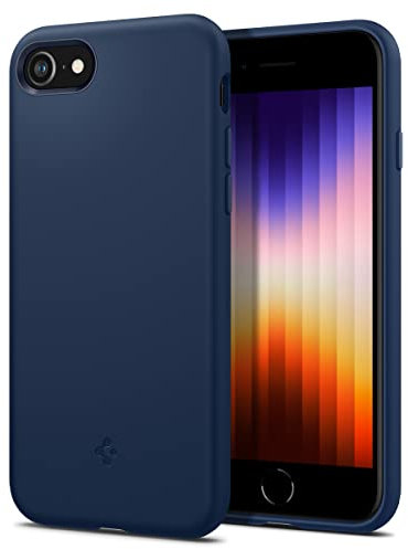 Spigen Silicone Fit Case for iPhone SE 2022 5G, iPhone SE 2020, iPhone 8 and iPhone 7, Silicone, Liquid, Soft Suede Case, Mobile Phone Case, Stylish, Soft, Navy Blue