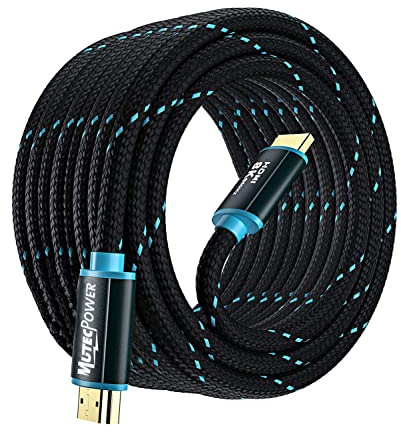 MutecPower Ultra High Speed 10 Meter HDMI 2.1V cable 48Gbps, 8K@60Hz & 18Gbps, 4K@120Hz with HDR, VRR & eARC - 26 AWG UL listed 10m Male to Male cable Blue/Black braided