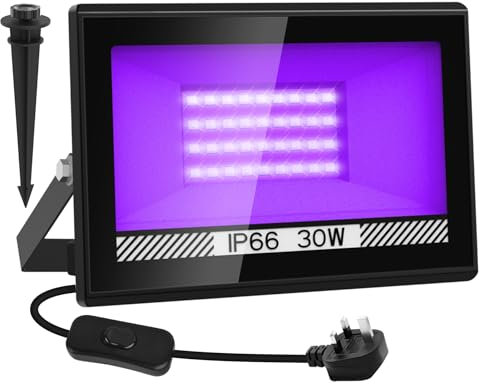 30W UV Lights, NATPOW Black Light Flood Light LED 395nm,IP66 Waterproof Blacklight Stage Lighting Decoration Lighting for Fluorescent Party, Disco,Halloween,Bar,Christmas,Aquarium(1 Pack)