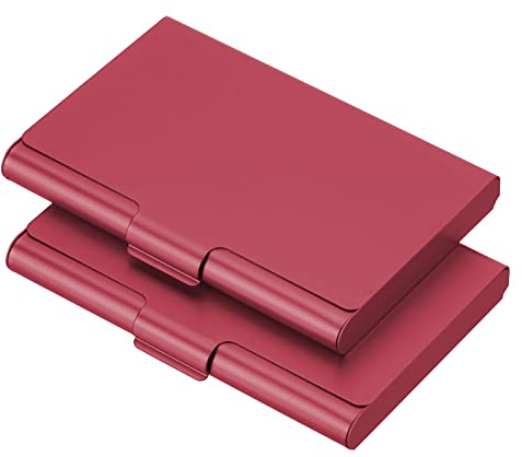 PATIKIL Business Portacarte PortaSchede, 2pz Alluminio Metallo Carte Custodia Professionale Sottile Tasca Portacarte Portacarte per Nome Carta Credito Carta, Rosso