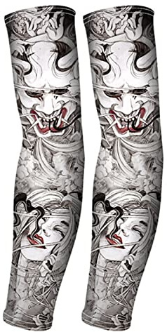 1 par Ice Silk Tatuering Mönster ärmar, Män Kvinnor Utomhuscykling Solskydd Arm ärmar Arm Cover ärm för Körning Sommar
