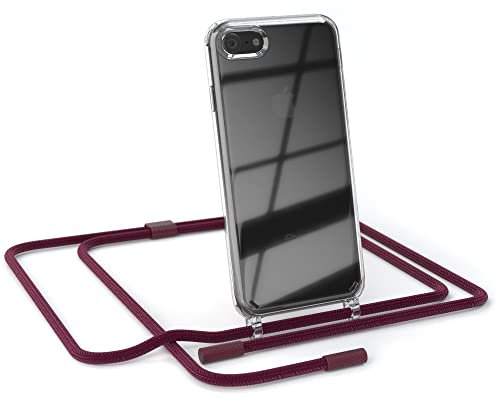 EAZY CASE - kombinierbare Handyketten kompatibel mit iPhone SE (2022/2020) / iPhone 8/7, Transparente Silikon-Hülle mit Umhängeband, abnehmbar durch abschraubbare Endstücke, zum Umhängen, Beere