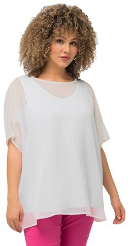 Ulla Popken Damen Chiffonbluse Blusen, Schneeweiß, 58-64