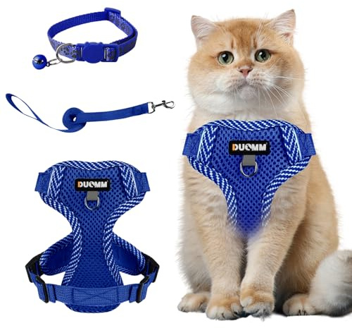 Muecleao Juego de arnés y correa para gatos, arnés y correa ajustables para gatitos, arnés para gatos con tiras reflectantes, arnés de chaleco para gatos a prueba de escape con juego de correa para