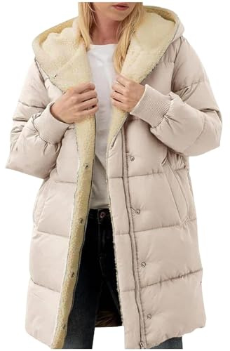 OVARA Abrigo largo acolchado con forro de felpa para mujer, parka con capucha, chaqueta acolchada larga y gruesa con capucha, abrigo acolchado con capucha de tamaño plus, chaqueta térmica tipo puffer