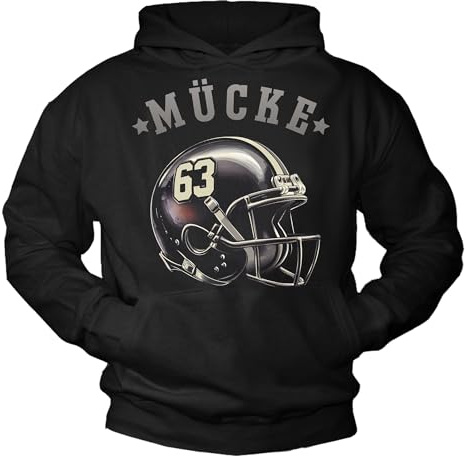 MAKAYA Mücke 63 Huvtröja American Football Hoodie med Hjälmmotiv Pullover Sweatshirt Herr Pojkar Män Svart XXL