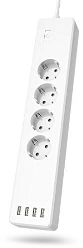 Hama Multiprise Connectée WiFi Intelligente (Multiprise USB 4 Prises 10A + 4 USB, 2300W, Programmable Via App, 1.7m, Prises Alexa Google Home, Mesure Conso électrique, sans Hub) Blanc