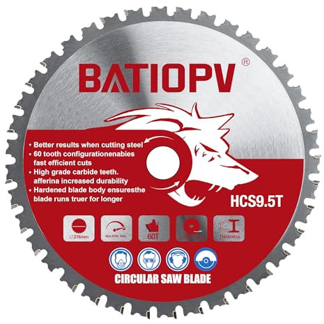 BATIOPV Hoja de Sierra Circular 216 x 30 mm, 60 Dientes – Multi Material para Metal, Acero, Aluminio, Madera, Plástico y Laminado – Disco de Corte Preciso y Duradero